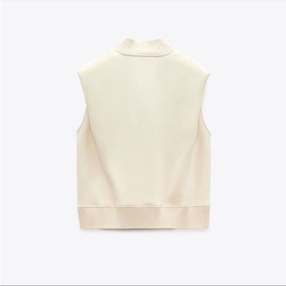 Zara NWT Plush Vest Padded Shoulders High Collar Size S Plush Ecru Light Yellow - Picture 7 of 11